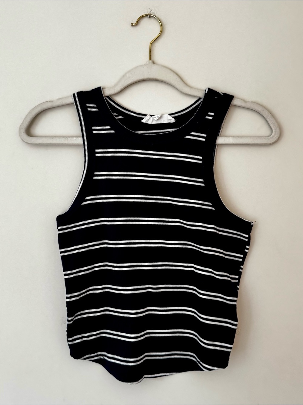 Wild Skye Boutique Nautical Striped Crop Tank Top, Navy Blue & White – Small
